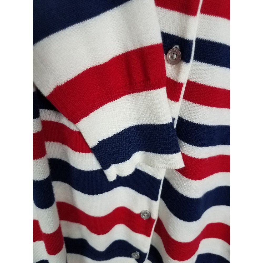 Lands' End Women's Sz. S 100% Supima Cotton Red/White/Blue Stripe Cardigan - Picture 4 of 5